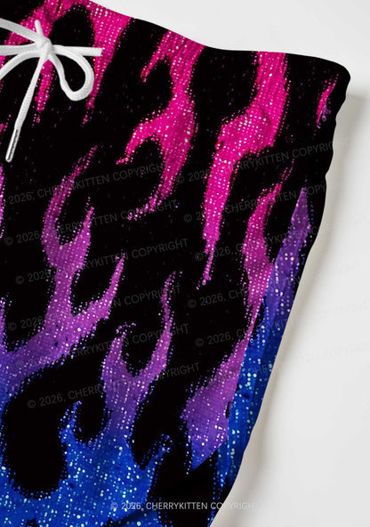 Bisexual Flame Pride Y2K Print Men Beach Shorts Cherrykitten