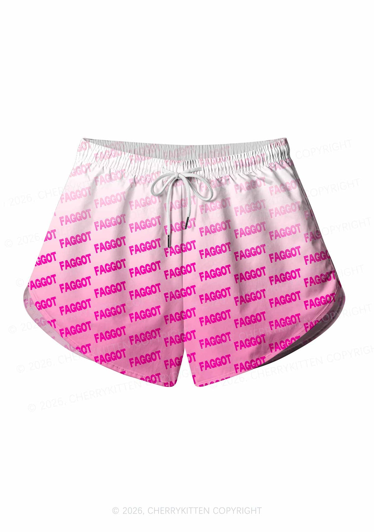 Faded Pink Faggot Pride Y2K Print Men Beach Shorts Cherrykitten