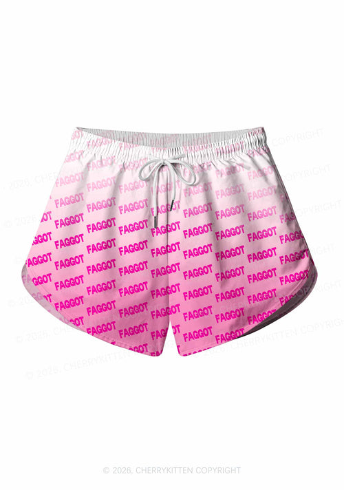 Faded Pink Faggot Pride Y2K Print Men Beach Shorts Cherrykitten