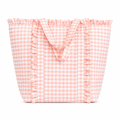 Gingham Ruffle Tote Bag - Peach