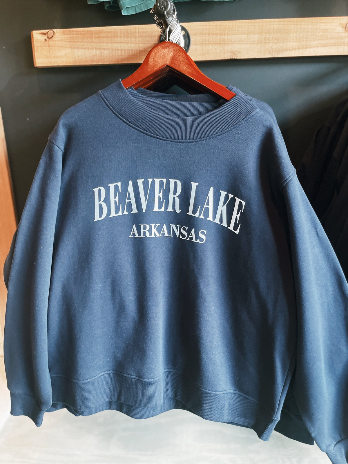 Beaver Lake Mockneck- Baby Blue Lettering