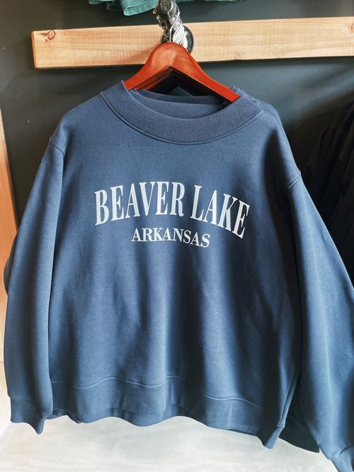Beaver Lake Mockneck- Baby Blue Lettering
