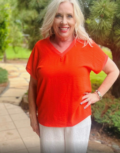 V Neck Rib Trim Top