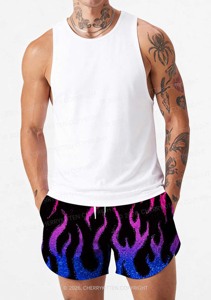 Bisexual Flame Pride Y2K Print Men Beach Shorts Cherrykitten