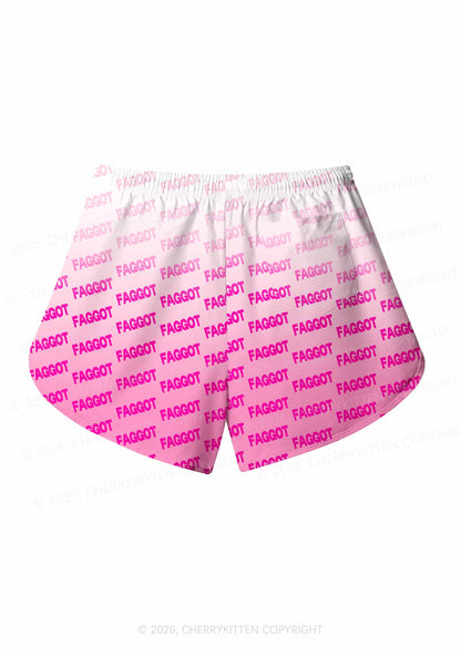 Faded Pink Faggot Pride Y2K Print Men Beach Shorts Cherrykitten