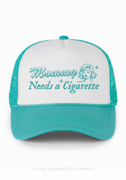 Mommy Needs a Cigarette Y2K Colorblock Trucker Hat Cherrykitten