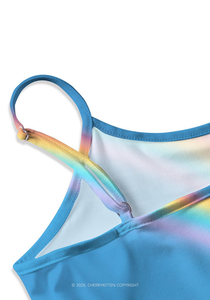 Blue Sky Rainbow Y2K Print Slip Dress Cherrykitten