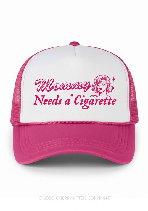 Mommy Needs a Cigarette Y2K Colorblock Trucker Hat Cherrykitten
