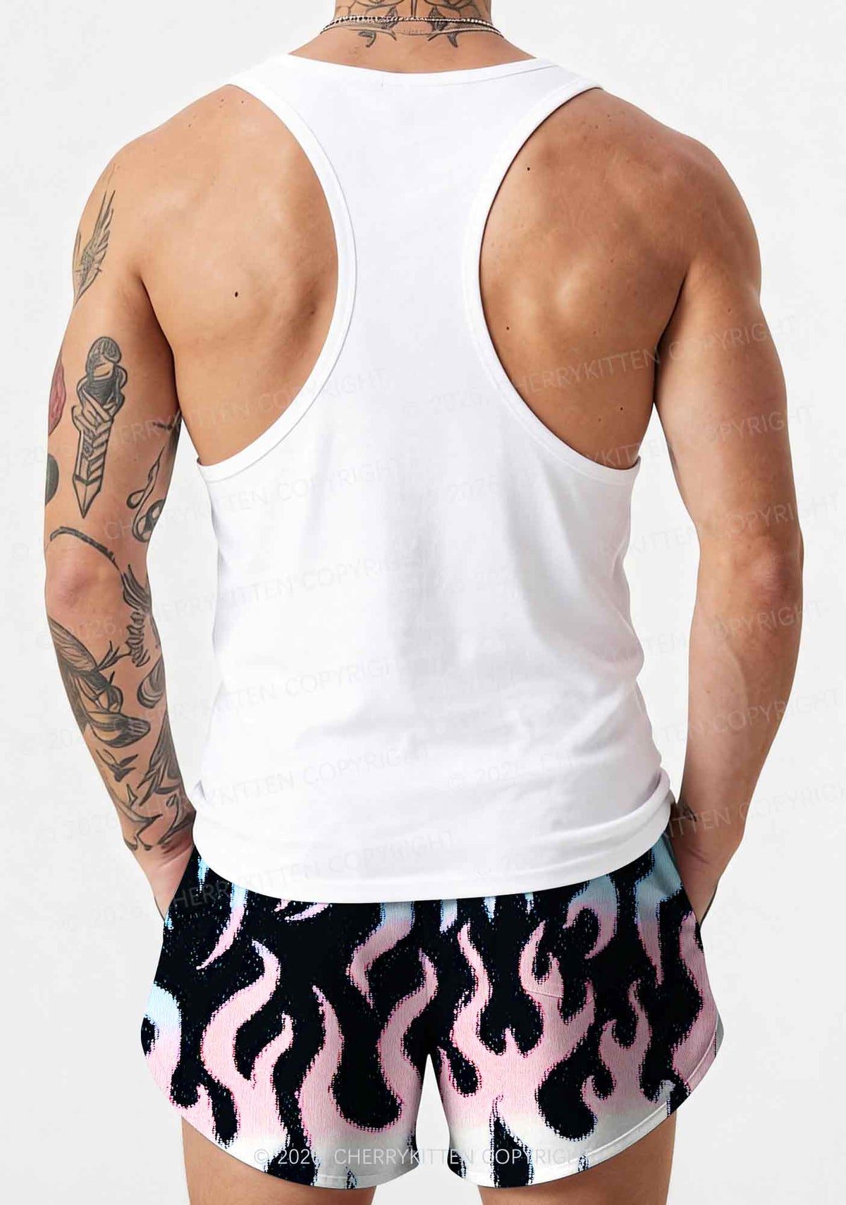 Trans Flame Pride Y2K Print Men Beach Shorts Cherrykitten