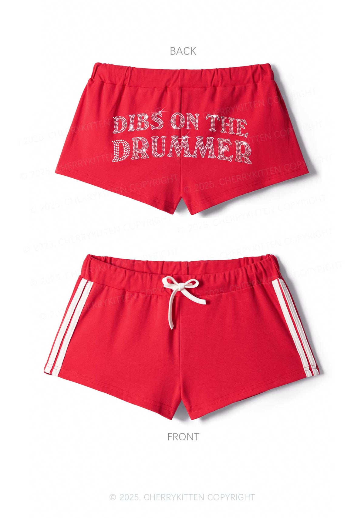 Rhinestone Dibs On The Drummer Y2K Drawstring Mini Shorts Cherrykitten