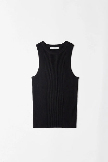 Black Ribbed Row Top