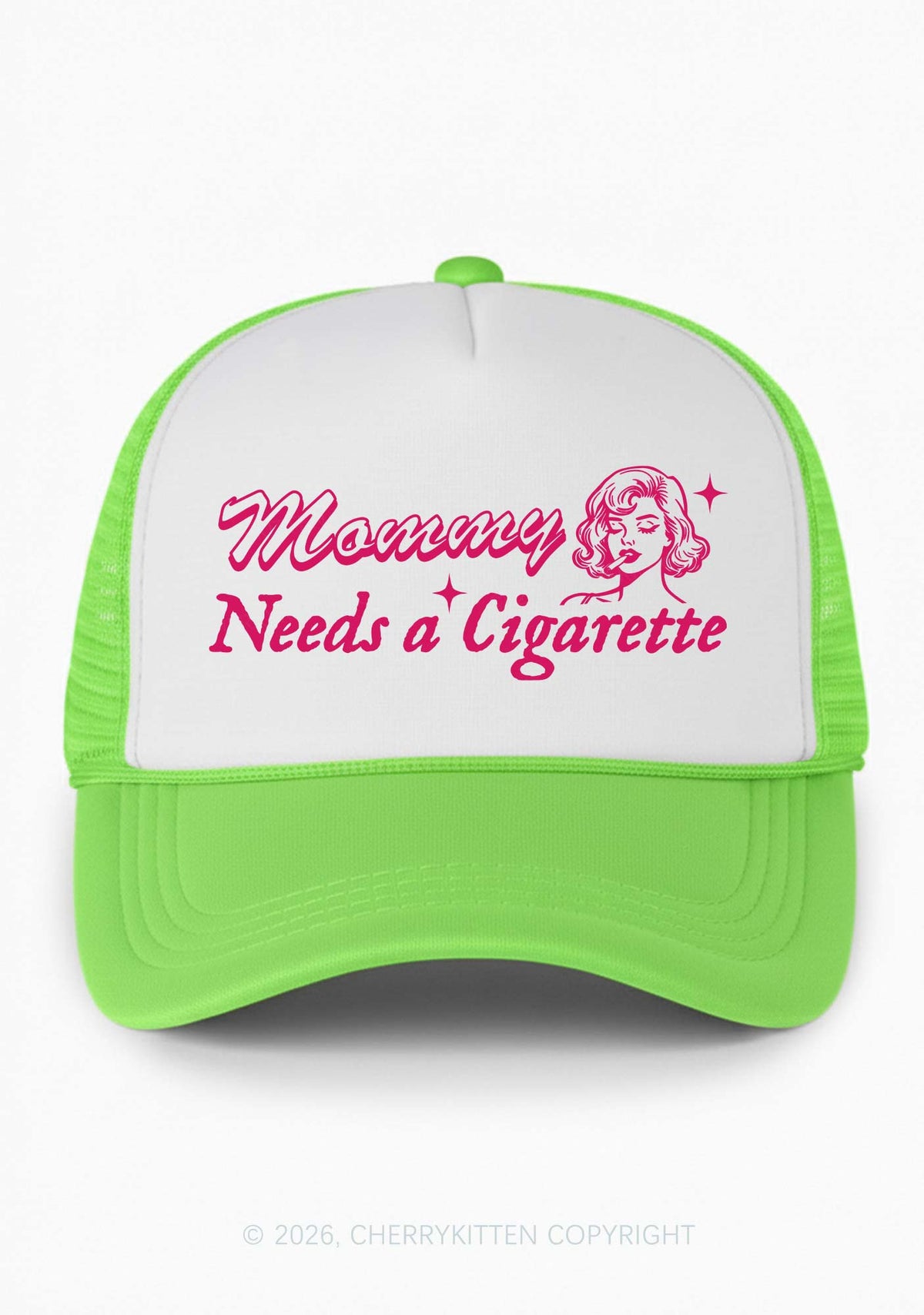 Mommy Needs a Cigarette Y2K Colorblock Trucker Hat Cherrykitten