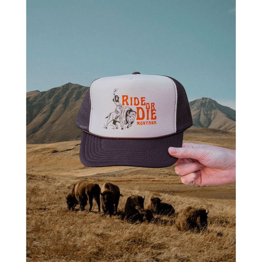 "Ride or Die" Brown & Orange Trucker Hat