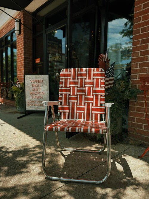 Red and White Stripe Classic Lawn Chair