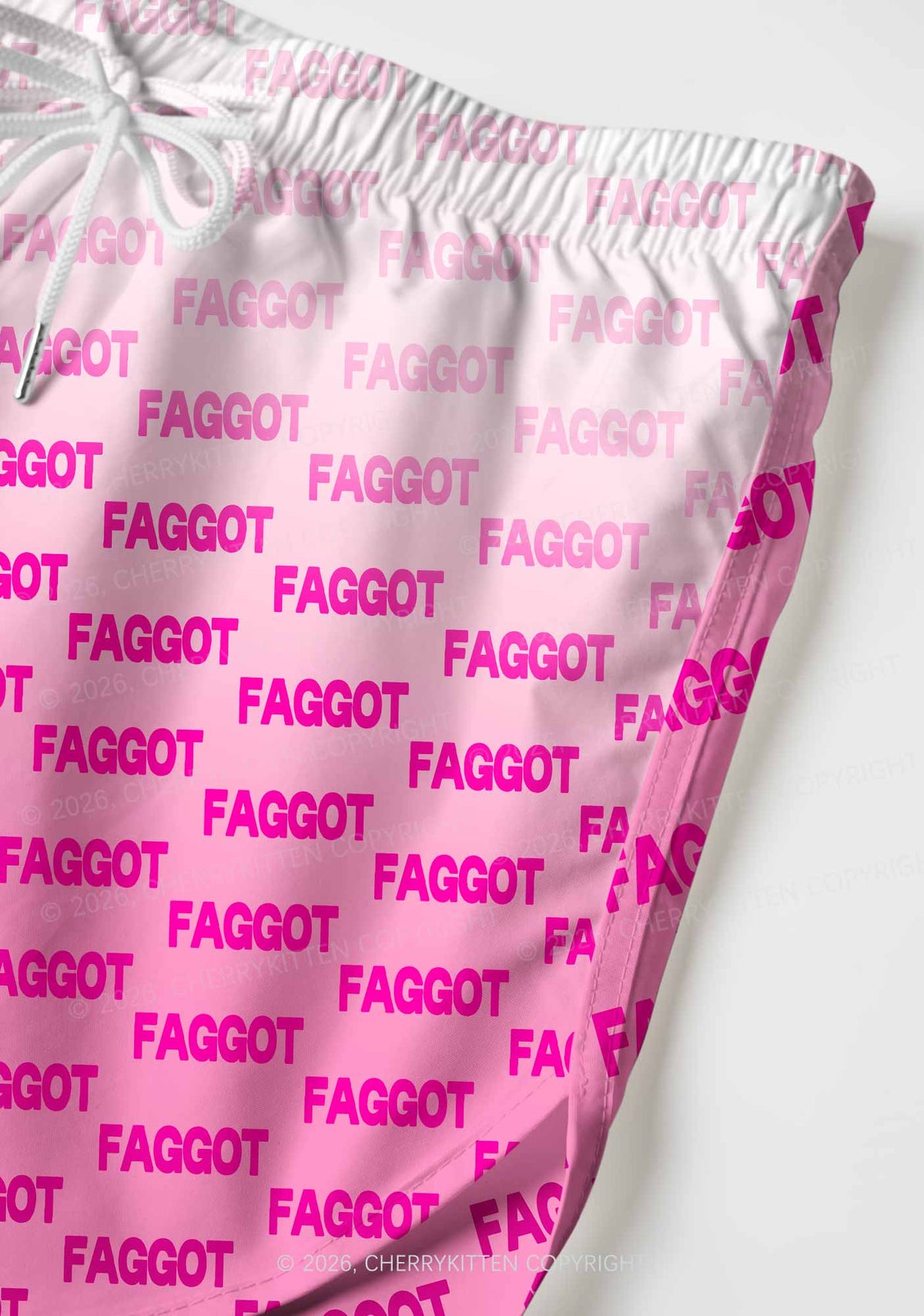 Faded Pink Faggot Pride Y2K Print Men Beach Shorts Cherrykitten