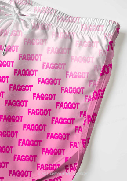 Faded Pink Faggot Pride Y2K Print Men Beach Shorts Cherrykitten