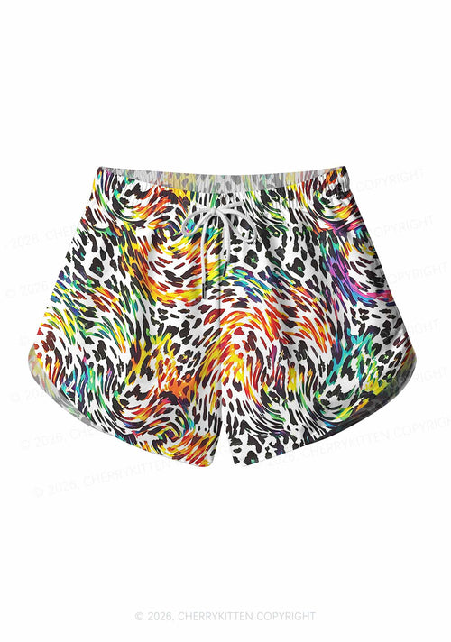 Rainbow Leopard Pride Y2K Print Men Beach Shorts Cherrykitten
