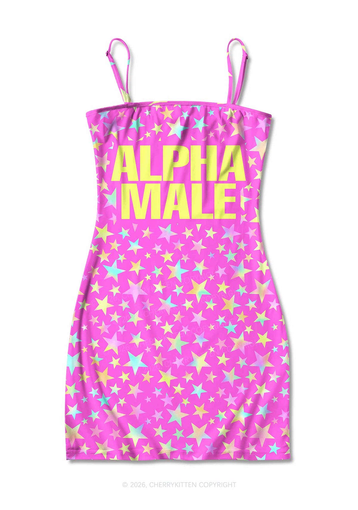 Hot Pink Alpha Male Pride Y2K Print Slip Dress Cherrykitten