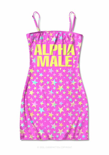 Hot Pink Alpha Male Pride Y2K Print Slip Dress Cherrykitten