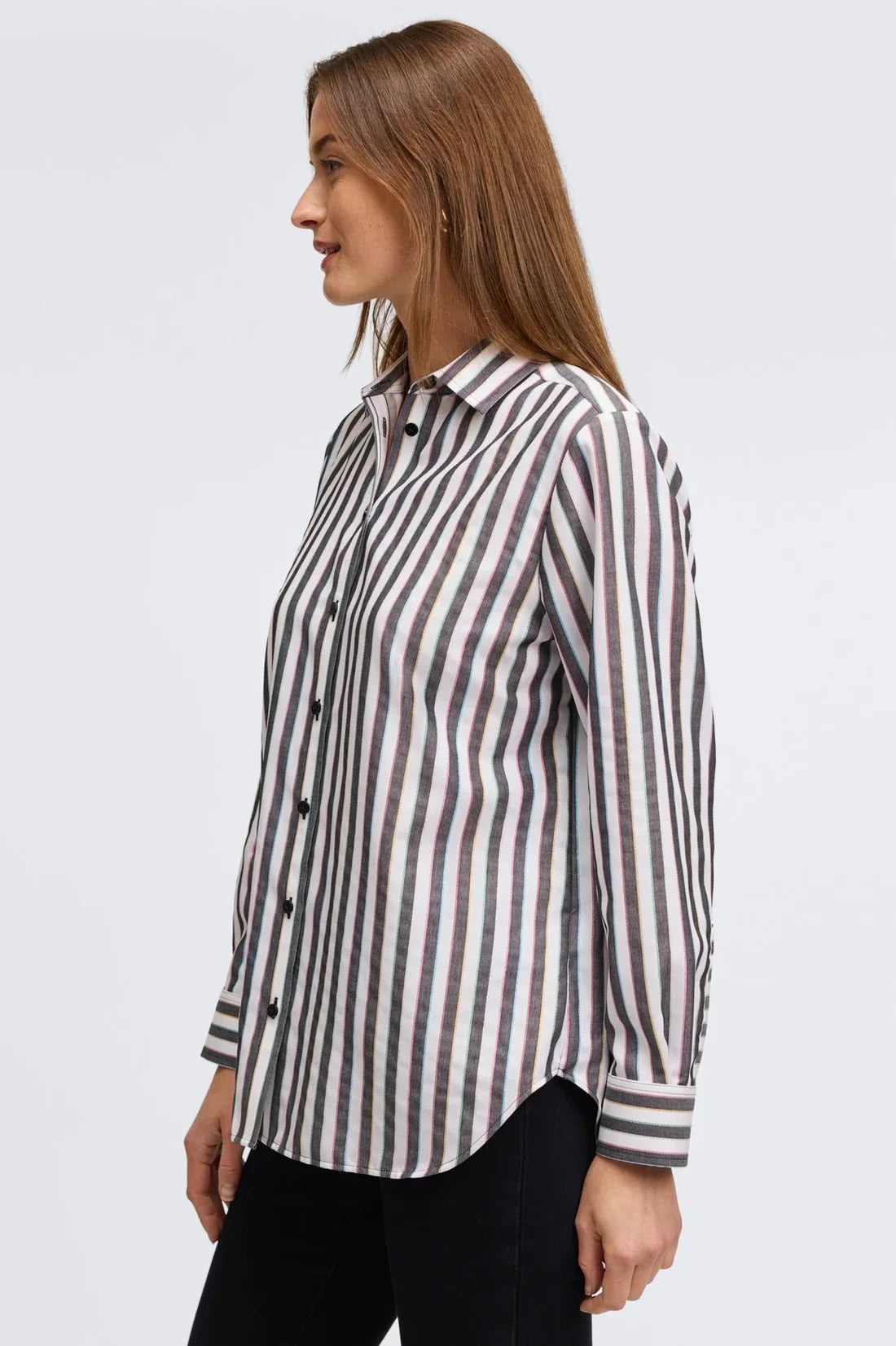 Boyfriend Long Sleeve Top-Rainbow Stripe