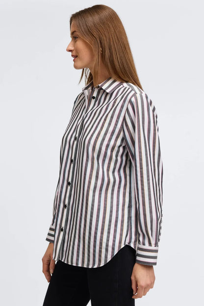 Boyfriend Long Sleeve Top-Rainbow Stripe