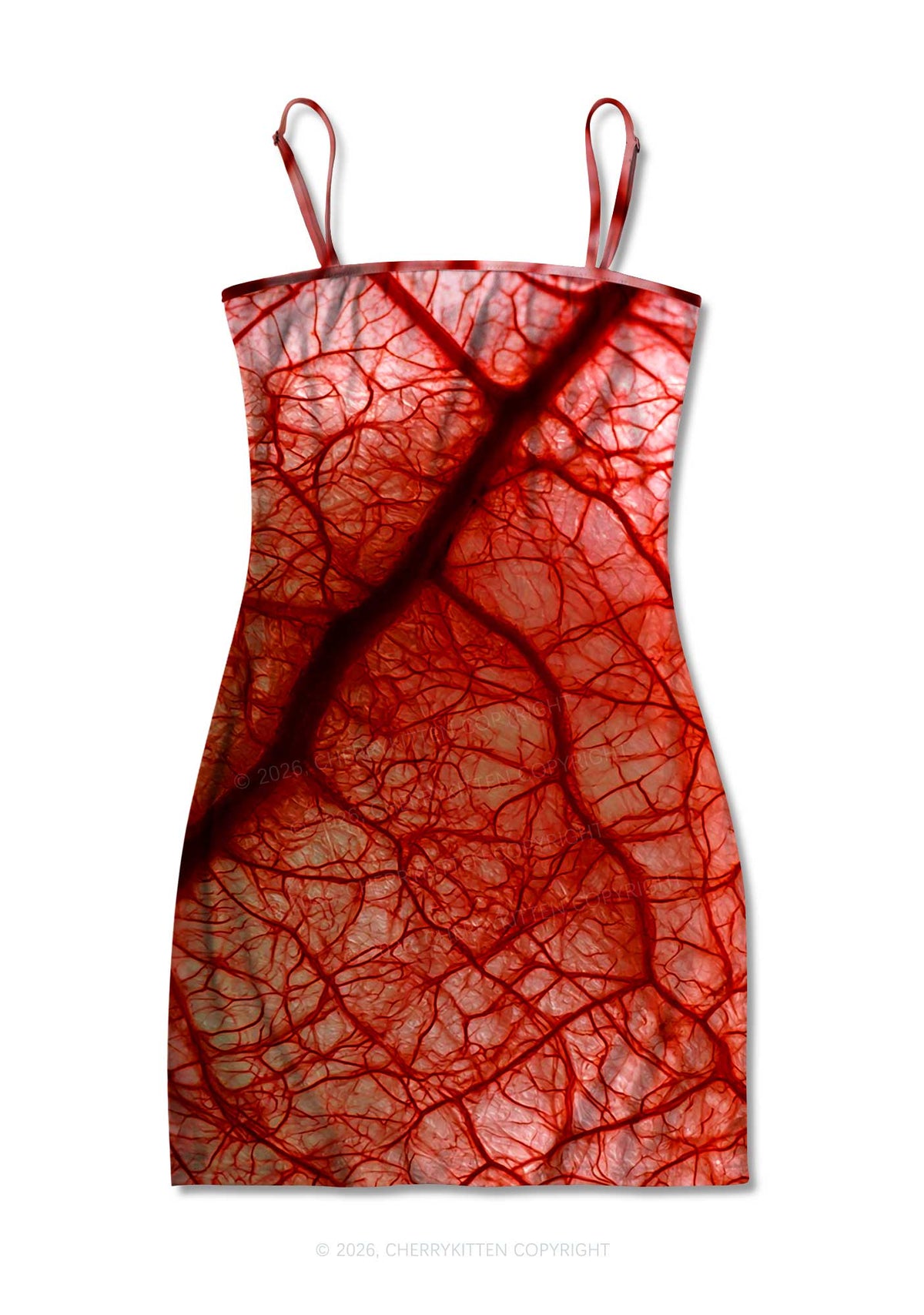 Halloween Red Blood Vessel Y2K Print Slip Dress Cherrykitten