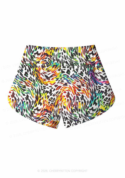 Rainbow Leopard Pride Y2K Print Men Beach Shorts Cherrykitten