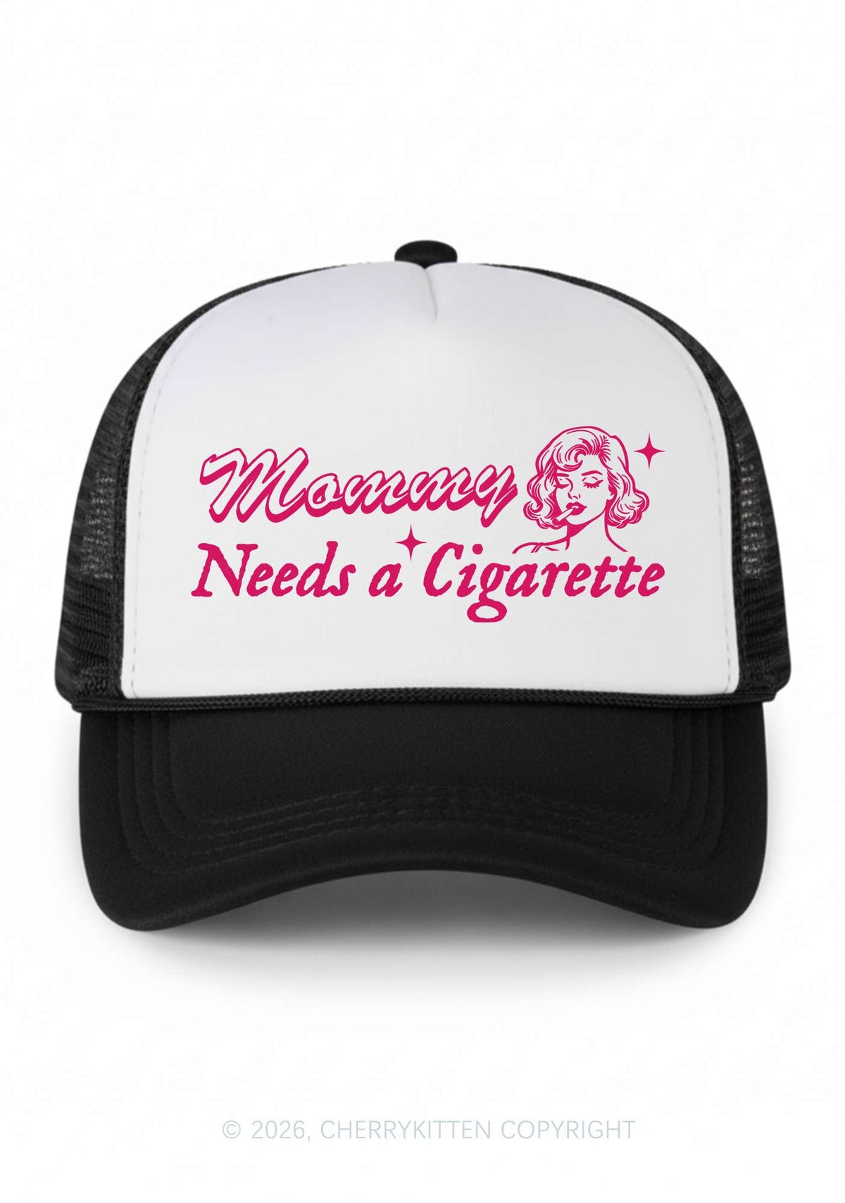 Mommy Needs a Cigarette Y2K Colorblock Trucker Hat Cherrykitten