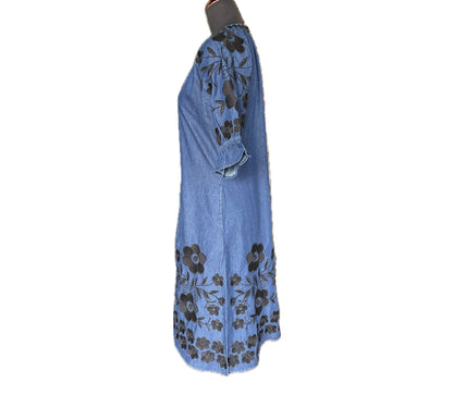 Vati Embroidered Dress-Denim