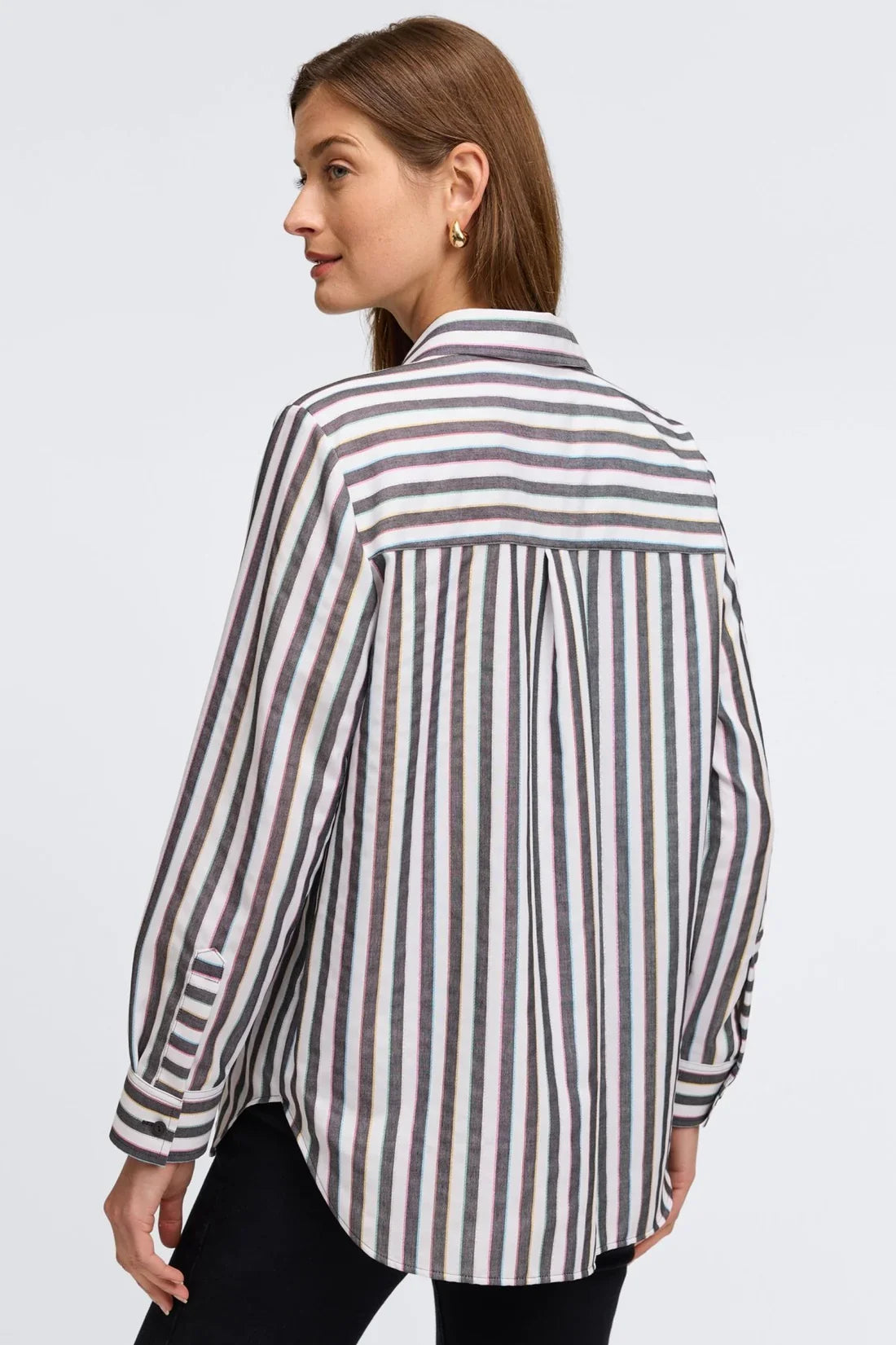 Boyfriend Long Sleeve Top-Rainbow Stripe