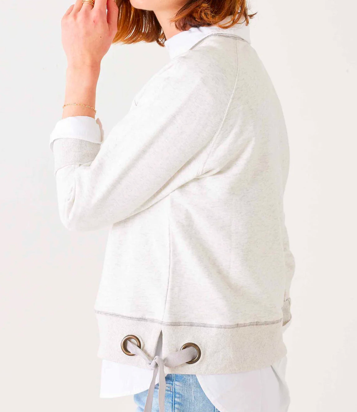 Frenchie Side Tie Crewneck-Ash