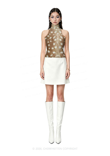 Deer Texture Y2K Knit Turtleneck Tank Top Cherrykitten