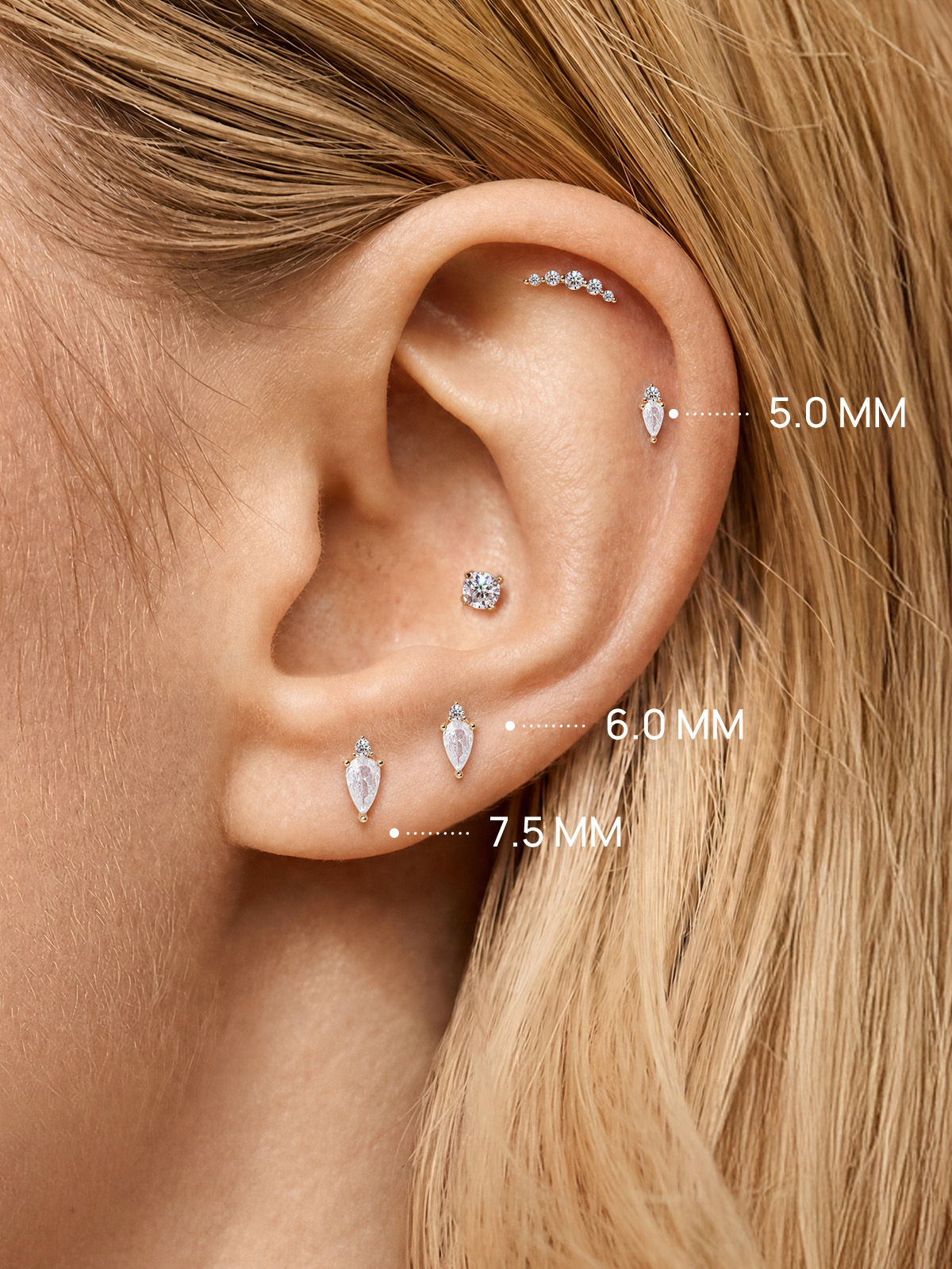 KOSINER 14K Solid Gold Minimalist Pear Flat Back Stud