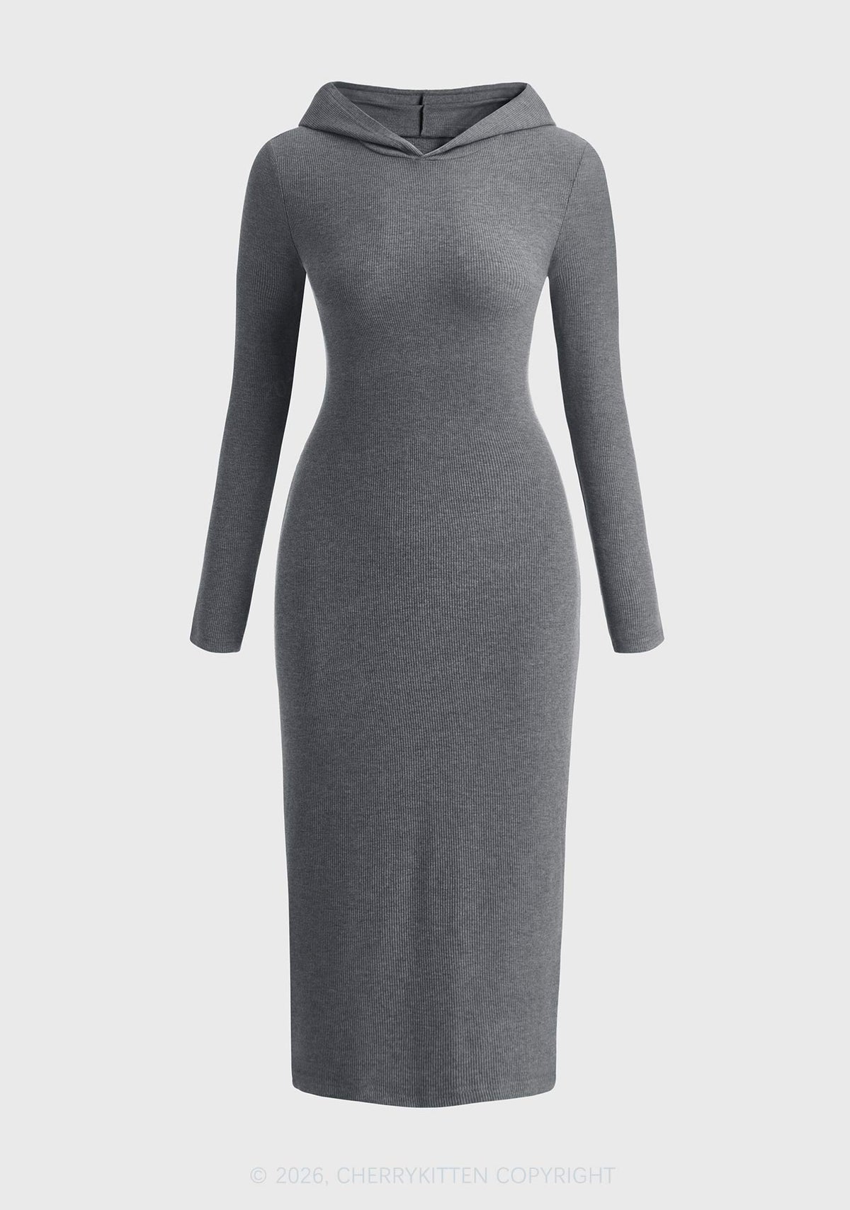Plain Y2K Long Sleeve Knit Hoodie Dress Cherrykitten