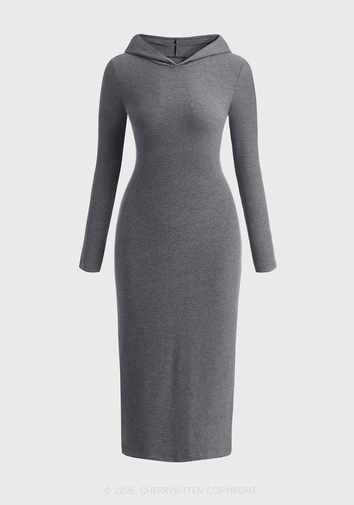 Plain Y2K Long Sleeve Knit Hoodie Dress Cherrykitten