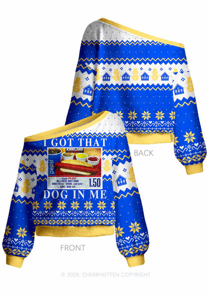 I Got That Hot Dog In Me Y2K Off Shoulder Knit Sweatshirt Cherrykitten