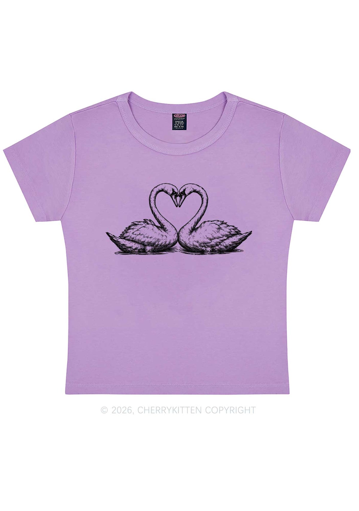 Pink Swans Heart Y2K Baby Tee Cherrykitten