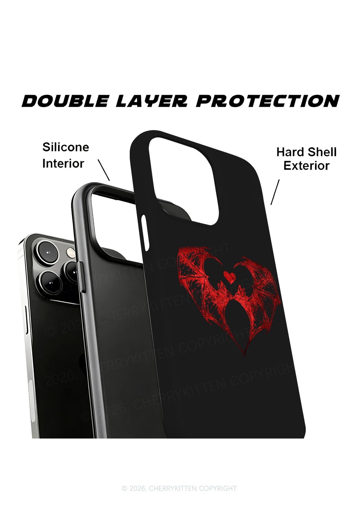 Halloween Bat Heart Y2K Phone Case Cherrykitten