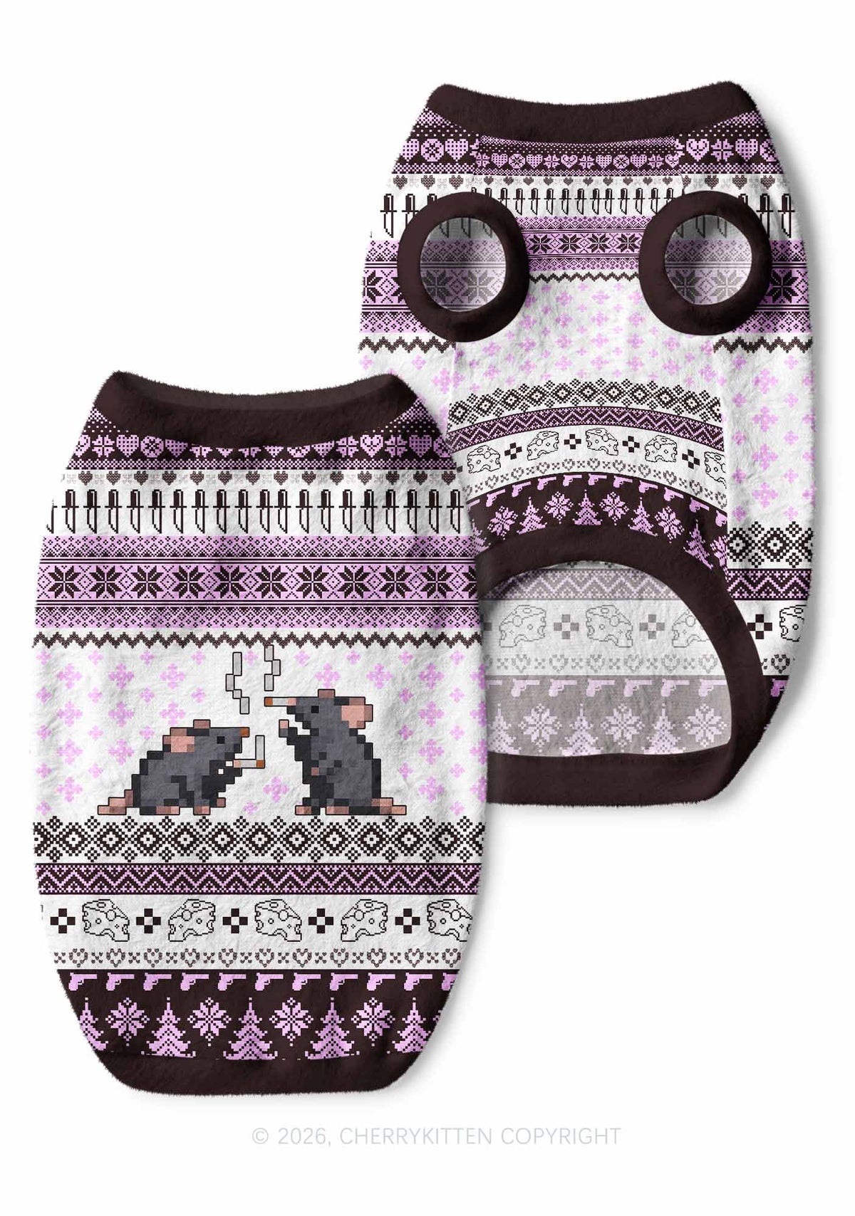 Pixel Smoking Rats Y2K Pet Knit Sweatshirt Cherrykitten