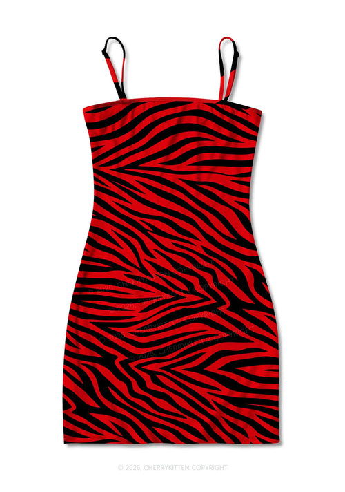 Halloween Red Zebra Stripe Y2K Print Slip Dress Cherrykitten