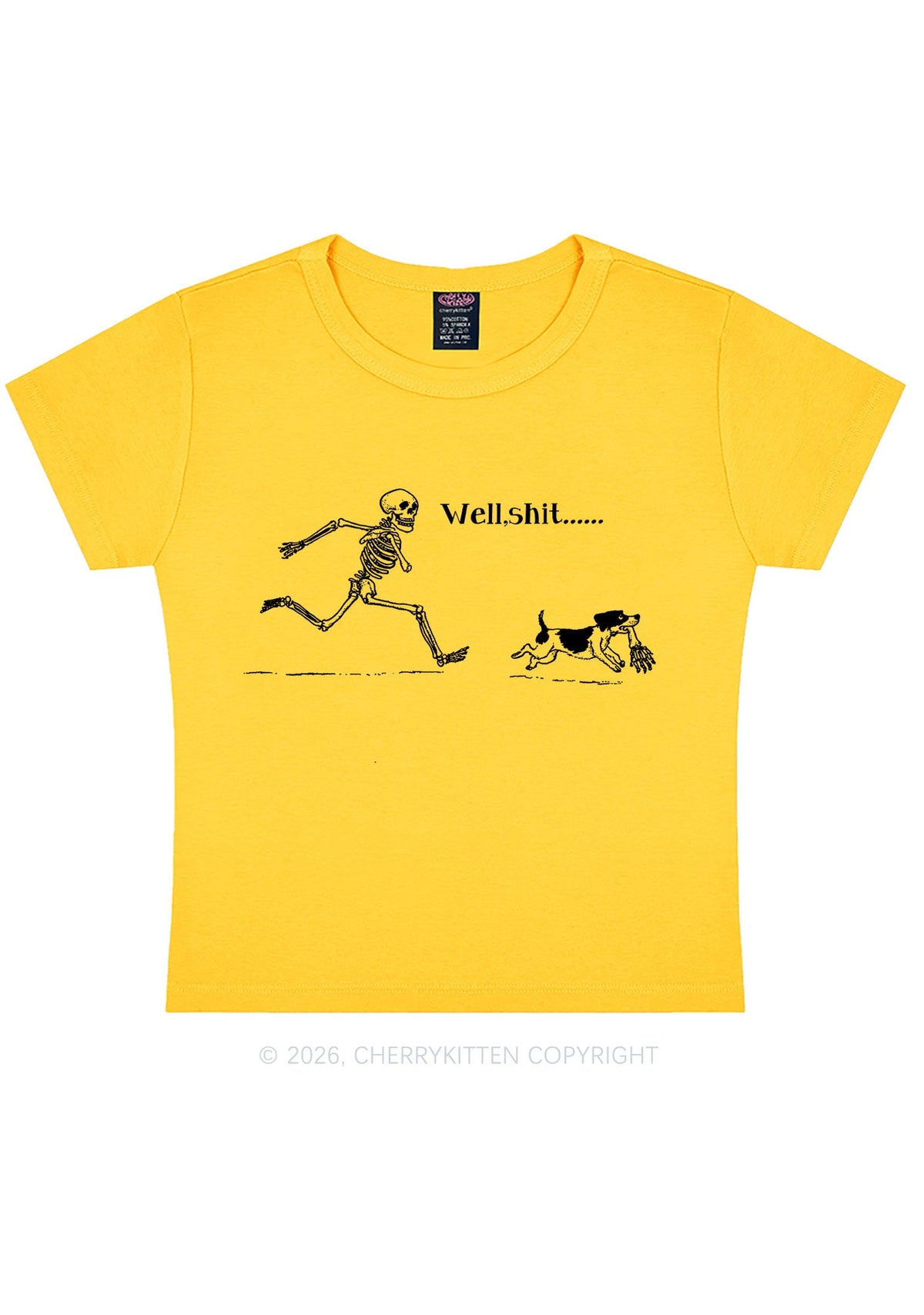 Halloween Well Shxt Skeleton Dog Y2K Baby Tee Cherrykitten
