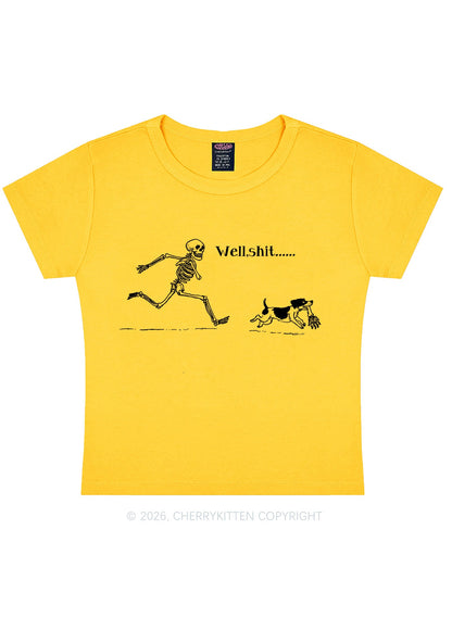 Halloween Well Shxt Skeleton Dog Y2K Baby Tee Cherrykitten