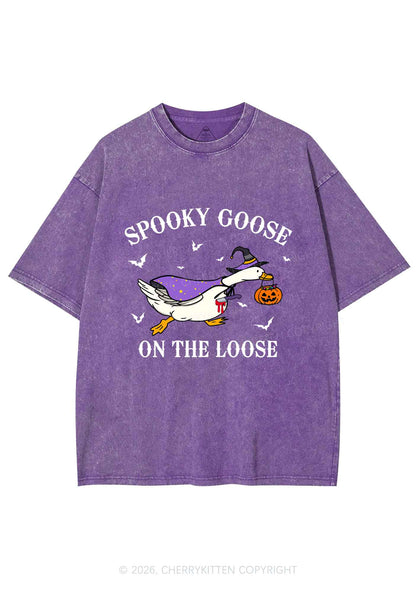Halloween Spooky Goose On Loose Y2K Shirts Washed Tee Cherrykitten