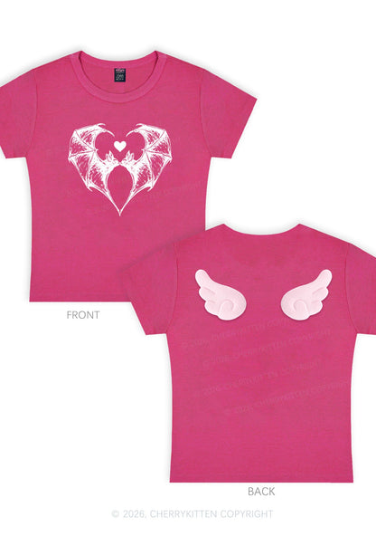 Halloween Bat Heart Y2K Goth Angel Wings Baby Tee Cherrykitten