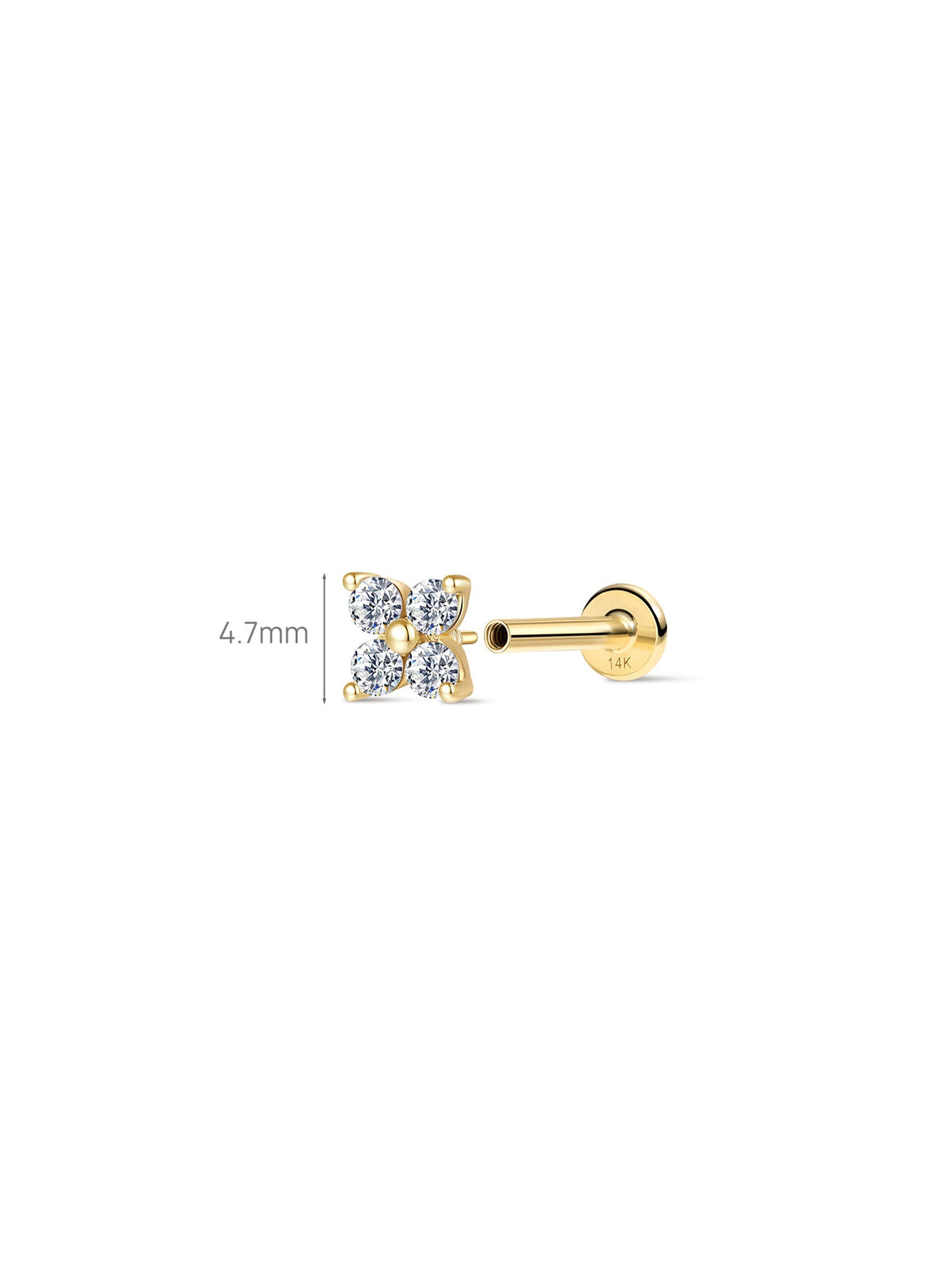 KOSINER 14K Solid Gold Sparkle Flower Lab-Grown Ear Piercing Stud