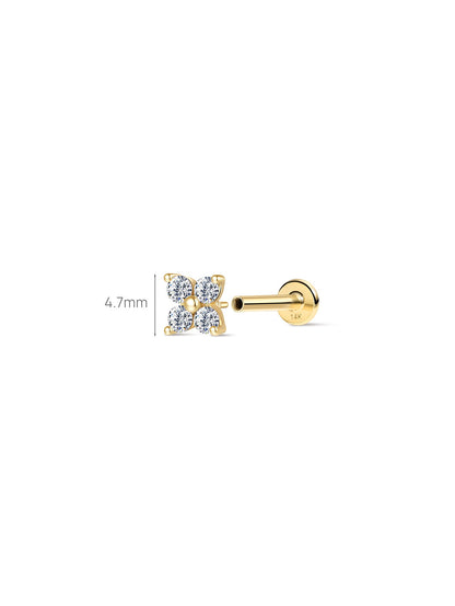 KOSINER 14K Solid Gold Sparkle Flower Lab-Grown Ear Piercing Stud