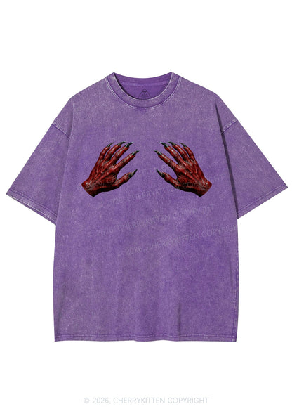 Halloween Satan Hands Y2K Shirts Washed Tee Cherrykitten
