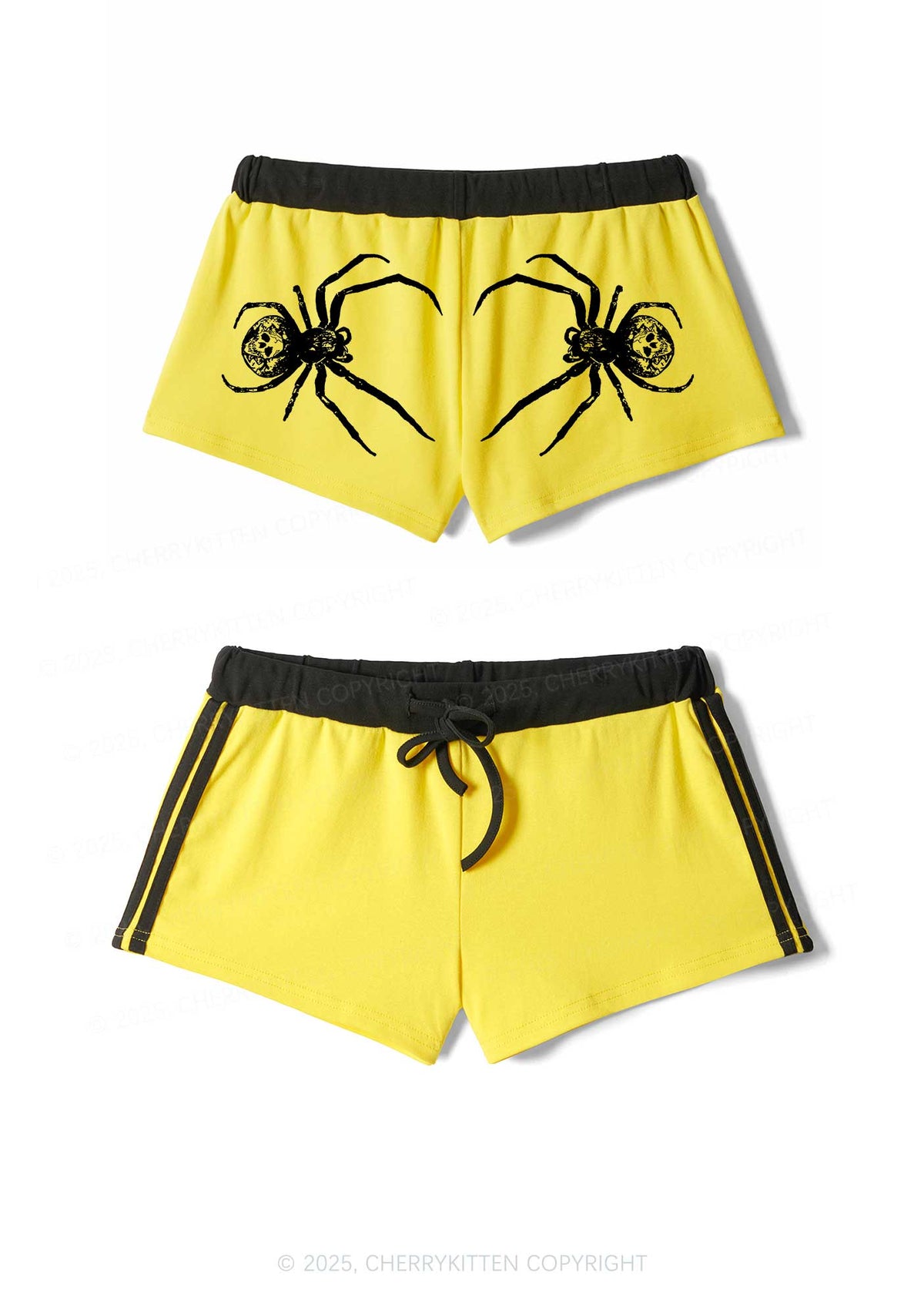 Skull Spider Y2K Drawstring Mini Shorts Cherrykitten
