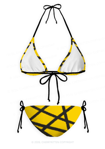 Halloween Yellow Strap Y2K Print Bikini Set Cherrykitten