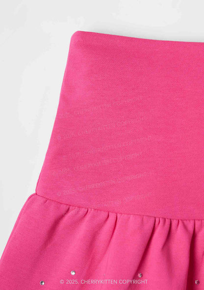 Princess Y2K Pink Ruffled Rhinestone Mini Skirt Cherrykitten